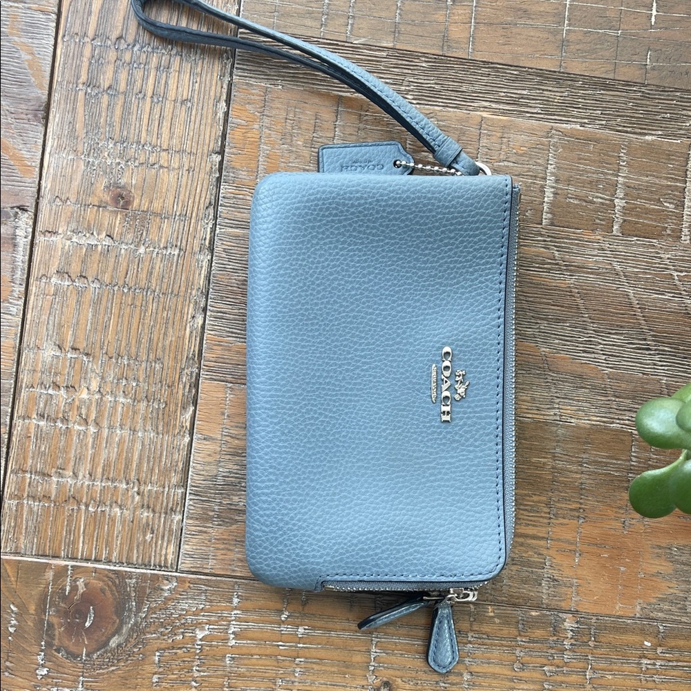 Coach Slate Blue Leather Wristlet